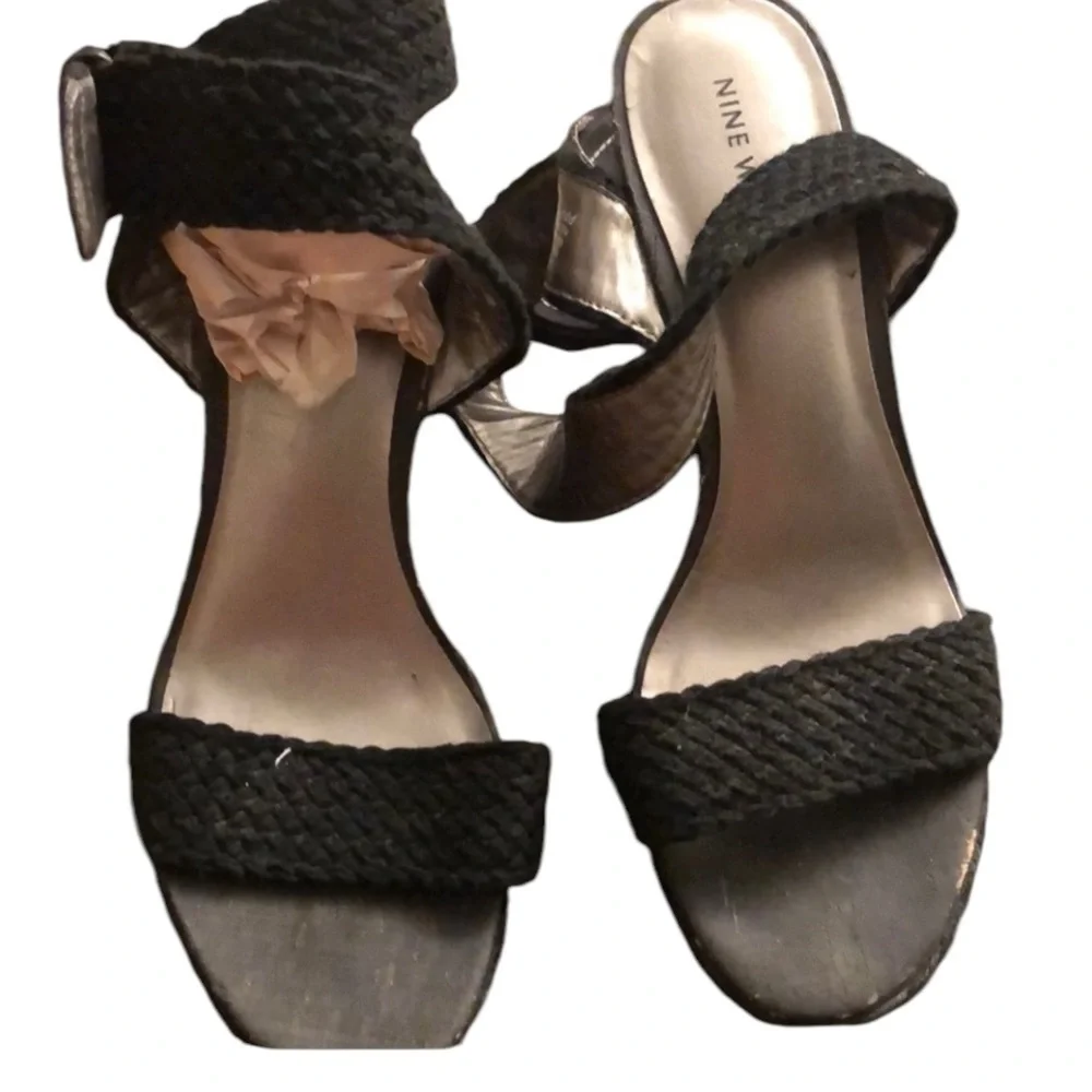 Nine West size 10 black sexy wrap ankle strap wedge